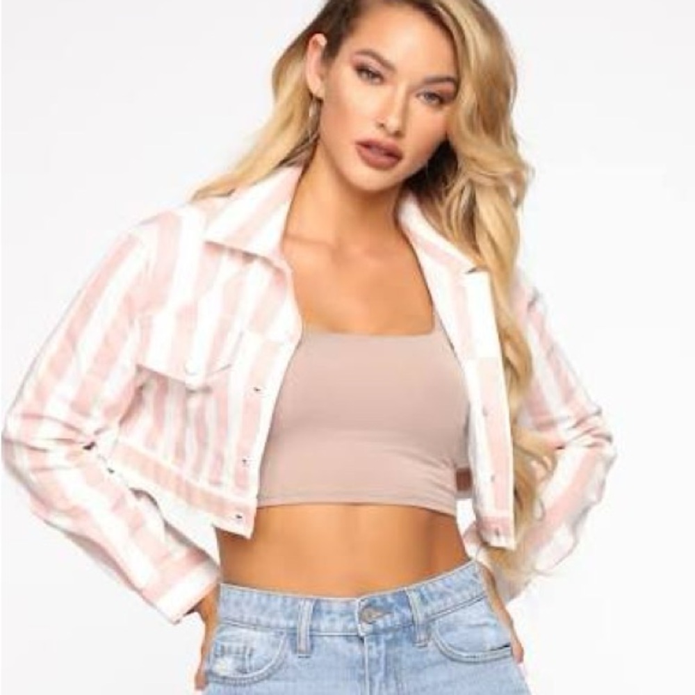 FASHION NOVA Yellow/White Crop Jacket